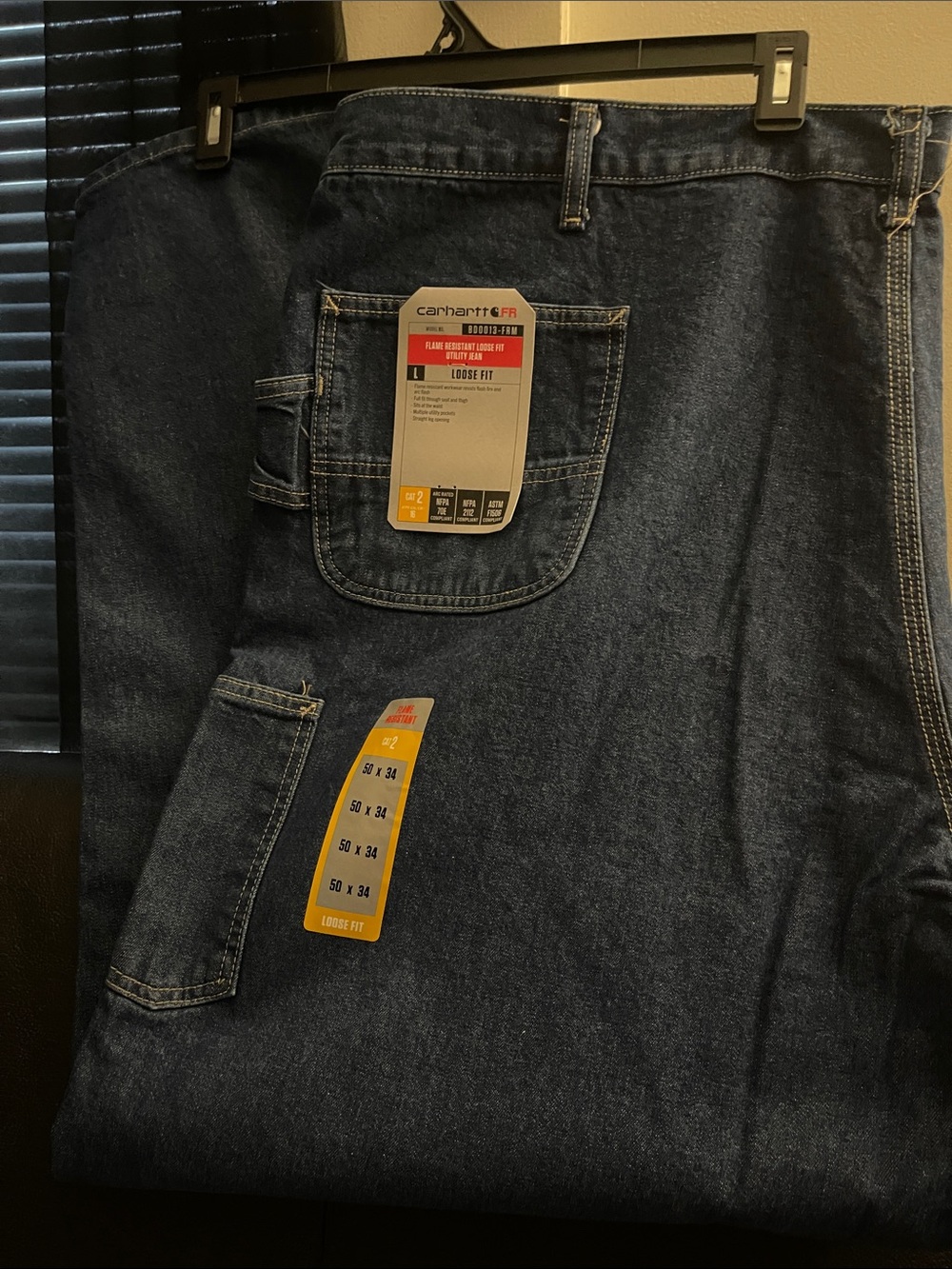 Carhartt Flame Resistance Men's Loose Fit Dark Blue Denim Jeans Sz 50x34